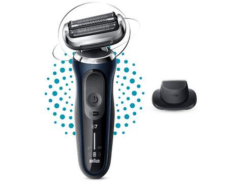 Afeitadora - Braun Series Series 7 71-B1200S, 3 Cuchillas, EasyClick, Ajuste de 360° Flex, Wet & Dry, Accesorio para corte de pelo, Azul