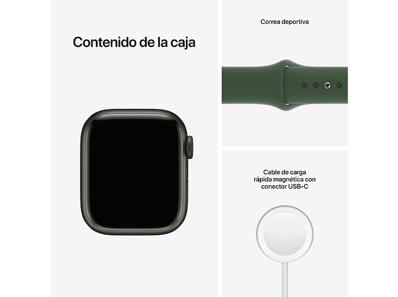 Apple Watch Series 7, GPS+CELL, 41 mm, Caja de aluminio Verde, Correa deportiva color Verde trébol