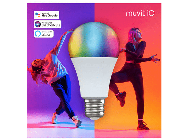 Bombilla inteligente - muvit iO A65, 14 W, Iluminación RGB, 1400lm, Multicolor