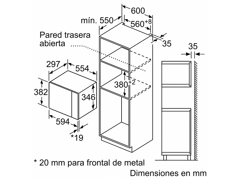 Microondas integrable - Balay 3CG5172N2, 800 W, 5 niveles, 20 l, Negro