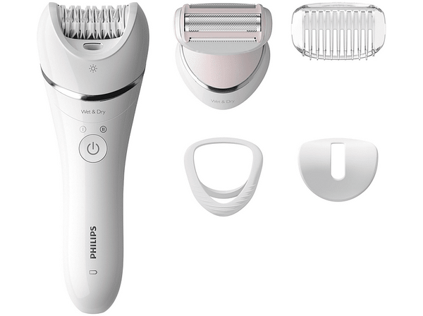 Depiladora - Philips BRE710/00, Wet & Dry, 2 Velocidades, 5 accesorios, Piernas y Cuerpo, Blanco