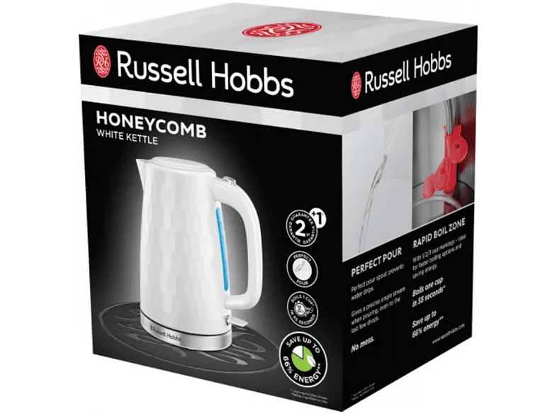 Hervidor de agua -  Russell Hobbs 26050-70 Honeycomb Kettle, 2400 W, 1.7 l, Blanco