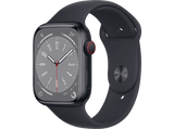 Apple Watch S8 (2022), GPS+CELL, 45 mm,  Caja de aluminio, Vidrio delantero Ion-X, Correa deportiva medianoche