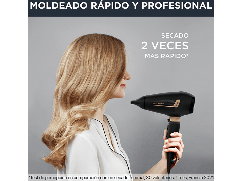 Secador - Rowenta Pro Expert CV8840F0, 2200 W, Motor AC, Tecnología iónica, 3 temperaturas, 2 velocidades, Negro y cobre