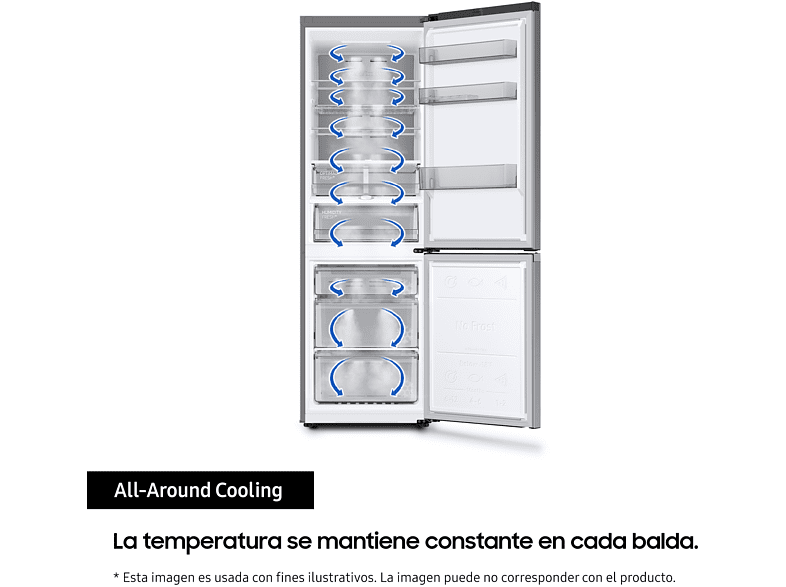 Frigorífico combi -  Samsung SMART AI RB38C776CS9/EF, All-Around Cooling, 200 cm, 390L, No Frost, Metal Cooling, WiFi, Inox