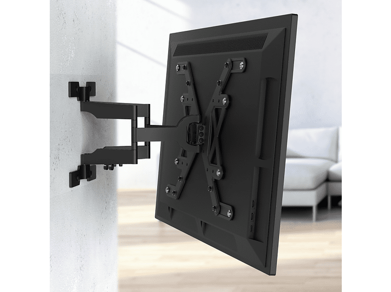 Soporte TV - Hama Full Motion Ultraslim 00118064, Inclinable, De 37 a 75, 2 brazos, VESA 600 x 400 mm, Negro