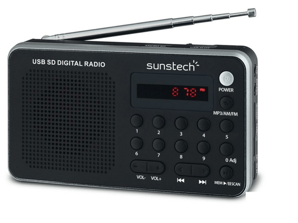 Radio portátil - Sunstech RPDS32 SL, AM/FM, USB, Plata