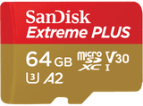 Tarjeta Micro SDXC - SanDisk Extreme® PLUS, 64 GB, Lectura hasta 200 MB/s, UHS-I, U3, C10, A2, V30, Multicolor