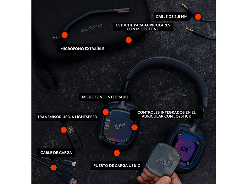Auriculares gaming - Astro A30, Bluetooth, 27hs de batería, Micrófono desmontable, Compatible con Xbox/NSW/PC y Android, Azul