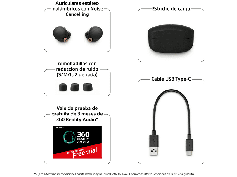 Auricular True Wireless - WF1000XM4B, Noise Cancelling, Hi Res Wireless, Resistentes al agua, 24 horas, Negro