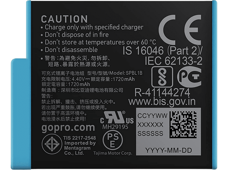 Batería cámara deportiva - GoPro ADBAT-001, Para HERO9, 1720 mAh, Negro/Azul
