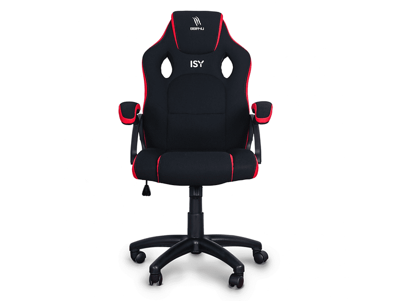 Silla gaming - ISY IGC 1002, Ajustable, Reposabrazos, Inclinable 16°, 5 Ruedas, Hasta 110 kg, Negro/Rojo