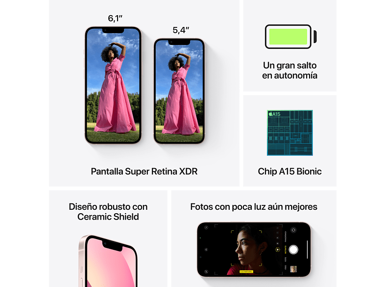 Apple iPhone 13, Rosa, 128 GB, 5G, 6.1 OLED Super Retina XDR, Chip A15 Bionic, iOS