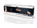 Plancha de pelo - Rowenta SF4620F0 Express Shine, Revestimiento de Papaya, Placas de cerámica, 8 temp., Hasta 210 °C, Liss & Curl, Negro y albaricoque