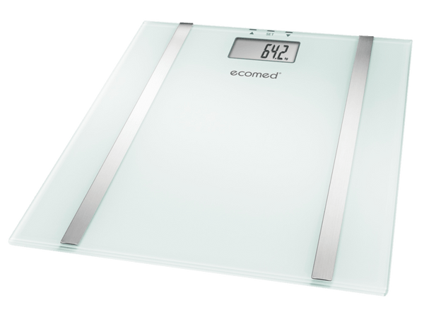Báscula - Ecomed BS-70E, Mide peso, grasa, agua y masa muscular, Blanco