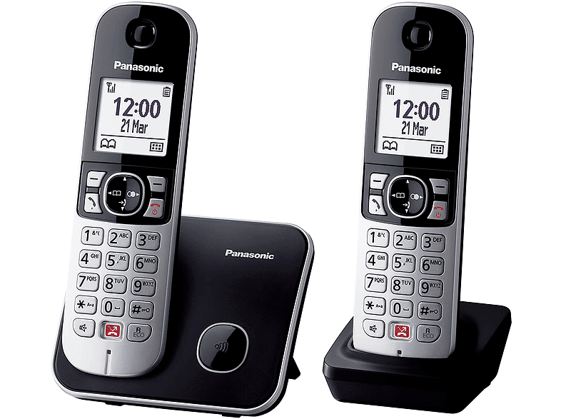 Teléfono - Panasonic KX-TG6852SP, Dúo, Inalámbrico, Identificación de llamadas, No molestar, Negro + Base