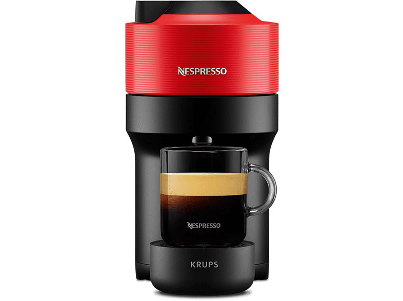 Cafetera de cápsulas - Nespresso® Krups Vertuo Pop XN920510, 1500 W, 0.56 L, Tecnología Centrifusion, Wi-Fi, Spicy Red