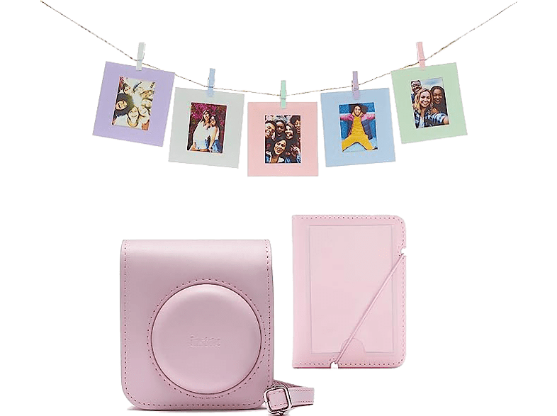 Accesorio cámara instantánea - Fujifilm Kit Instax Mini 12, Funda, 10 sobres, Cuerda,  Rosa