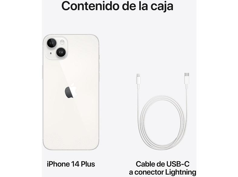 Apple iPhone 14 Plus, Blanco estrella, 256GB, 5G, 6.7  Pantalla Super Retina XDR, Chip A15 Bionic, iOS