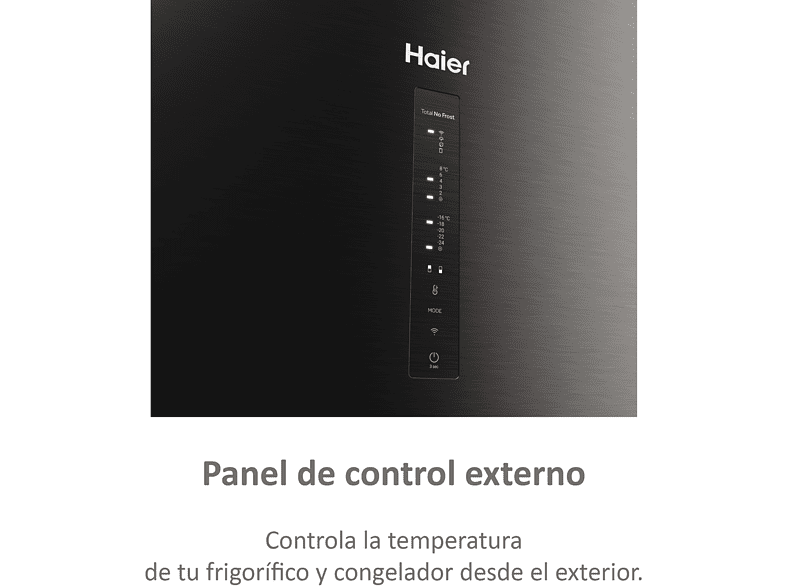 Frigorífico combi - Haier 2D HDW3620DNPD, 377L, Total No Frost, 200cm, Motor Inverter, Wi-Fi, Botellero, Dark Inox