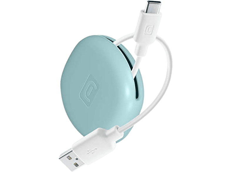 Cable USB - CellularLine USBDATABAGTYCB, Portacable, USB  a USB -C, 100 cm de cable, Universal, Blanco y Azul