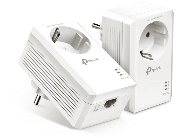 Adaptador enchufe - TP-Link AV1000, 2 enchufes, RJ-45, 1000 Mbit/s, Blanco
