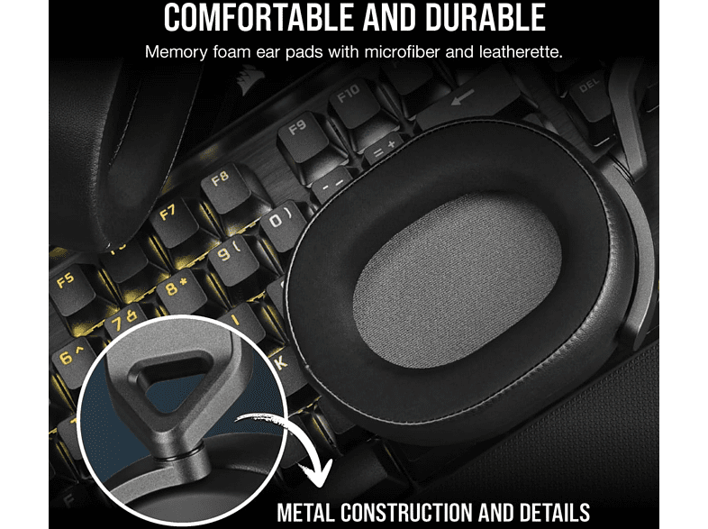Auriculares gaming - Corsair HS65 Surround, No Bluetooth, Cable 1.8 m, Carbón