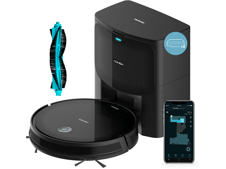 Robot friegasuelos - Cecotec Conga 2299 Ultra Home X-Treme, 4 en 1,  Incluye base de autovaciado, 3 L, 160 min, Alexa, Wi-Fi, Negro
