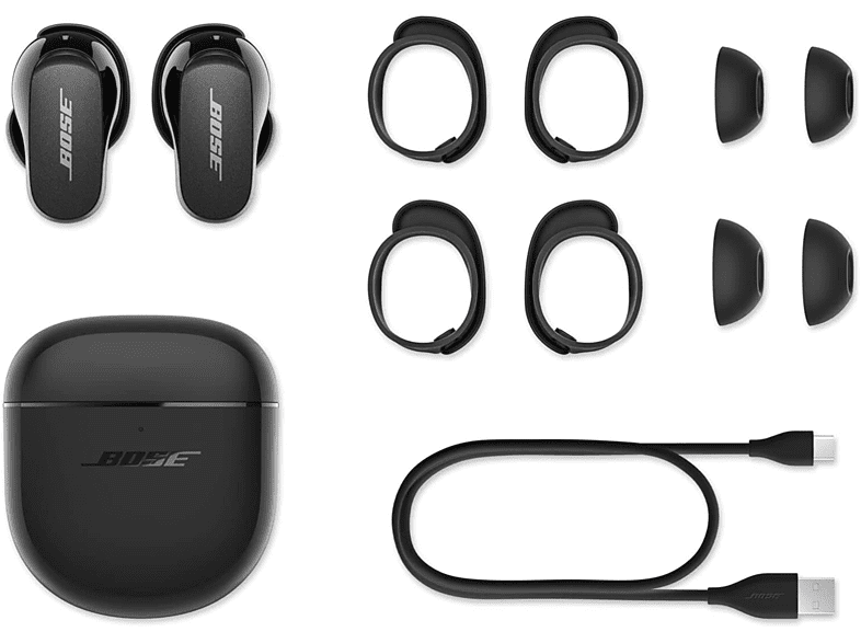 Auriculares True Wireless - Bose QuietComfort Earbuds II, Intraurales, Cancelación de ruido, 6h, Bluetooth, Negro