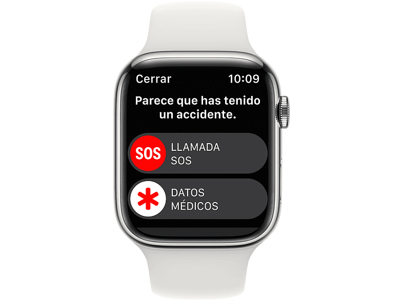 Apple Watch S8 (2022), GPS+CELL, 45 mm,  Caja de acero inoxidable, Vidrio delantero Ion-X, Correa deportiva plata