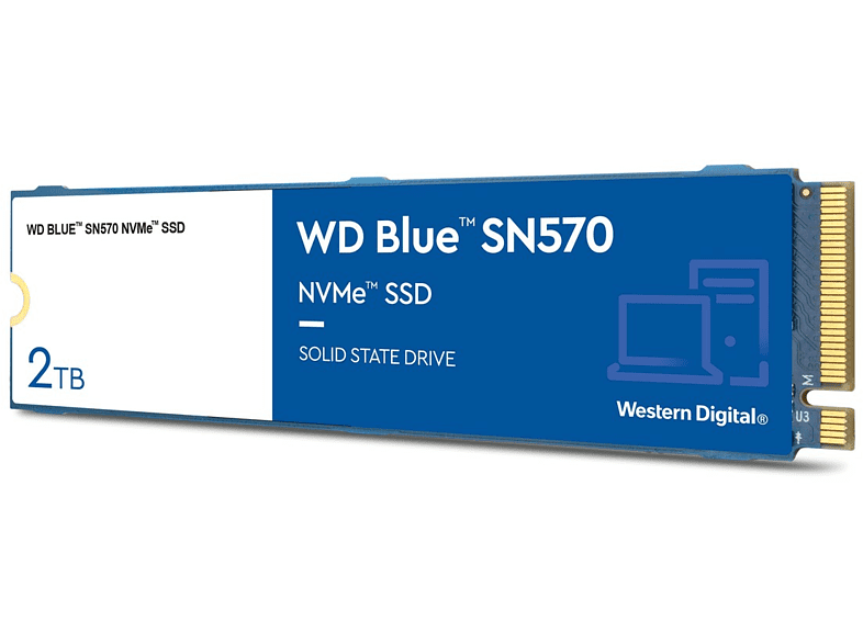 Disco duro SSD interno 2 TB - Western Digital  WD Blue SN570 NVMe SSD, Lectura 3500 MB/s, M.2 2280, Azul