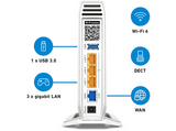 Router inalámbrico - AVM FRITZ!Box, Triple Banda, 2400 mbps, 4x4 MIMO, Wi-Fi 6, LAN, WAN, Base DECT, Blanco