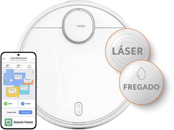 Robot aspirador - Xiaomi Robot Vacuum S12, 45W, WiFi, Autonomía 130 min, Navegación láser , Sensor LDS, Control por app,  Blanco
