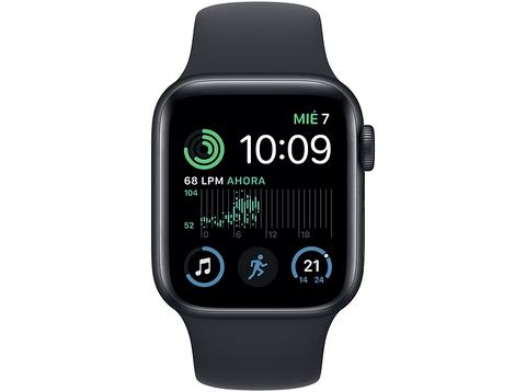 Apple Watch SE (2022), GPS, 40 mm, Caja de aluminio, Vidrio delantero Ion-X, Correa deportiva medianoche