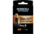 Pilas AAA - Duracell Optimum, 4 Unidades, 1.5 V LR03 / LR3 MX2400, Negro