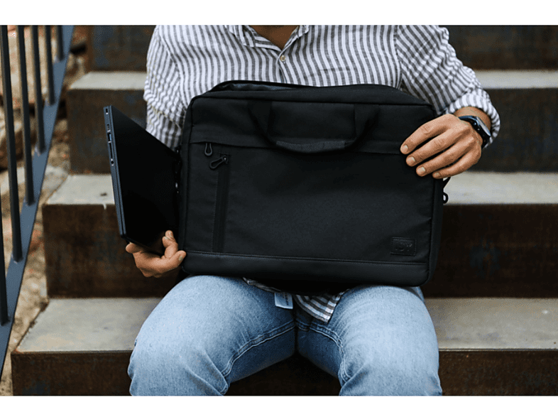 Maletín para portátil - ISY INB-2156-BK, 100% poliéster, Cremallera, Bolsillo frontal horizontal y vertical, Negro