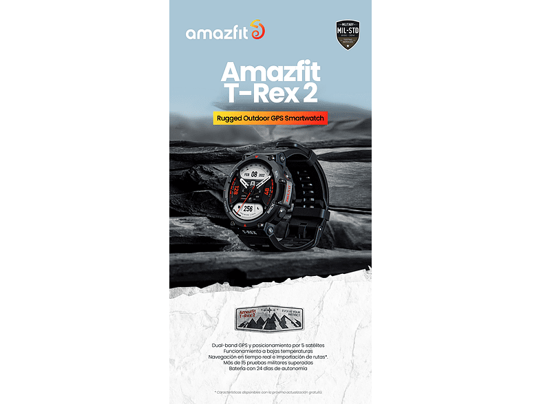 Smartwatch - Amazfit T-REX 2, 1.39 , Polímero/ Aleación, Protección `10 ATM, Hasta 24 días, BT 5.0, Negro