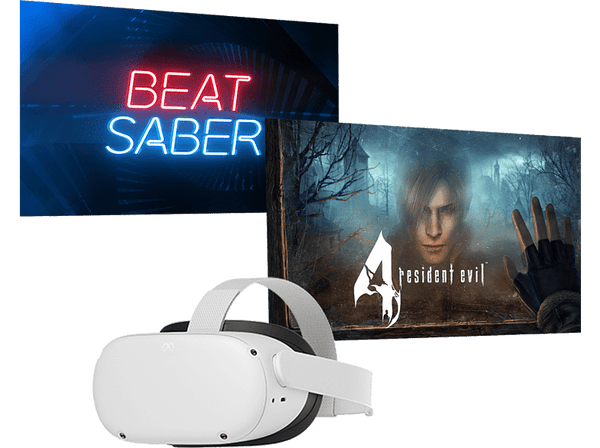 Gafas de realidad virtual - Meta Oculus Quest 2, 128 GB, 6 GB RAM, 3D, Snapdragon™ XR2 + 1 Juego Beat Saber + 1 juego Resident Evil 4, Blanco