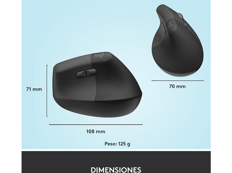 Ratón - Logitech Lift Vertical Ergonómico, Inalámbrico, 4000 ppp, Grafito