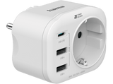 Adaptador de corriente - Hama 00223342, 4 entradas, 1 USB - C, 2 USB -A, 1 Contacto conexión a tierra, 20 W, Blanco