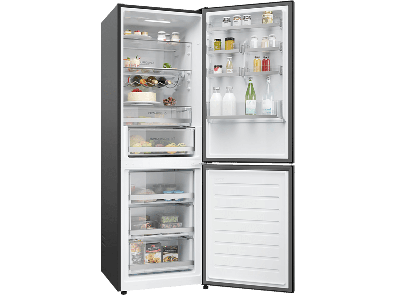 Frigorífico combi - Haier 2D HDW3620DNPD, 377L, Total No Frost, 200cm, Motor Inverter, Wi-Fi, Botellero, Dark Inox