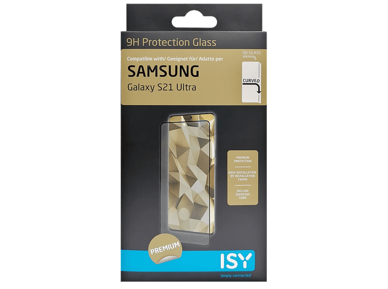 Protector pantalla - ISY IPG-5113-2.5D, Para Samsung Galaxy S21 Ultra, Vidrio templado, Transparente