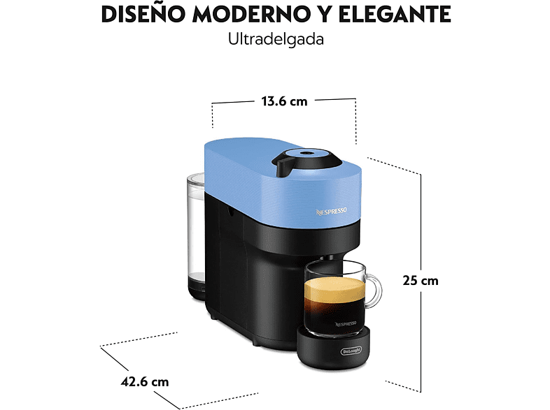 Cafetera de cápsulas - De'Longhi Nespresso Vertuo Pop ENV90.B, 0.56 l, 1350 W, Tecnología de Centrifugación, Azul Pacífico