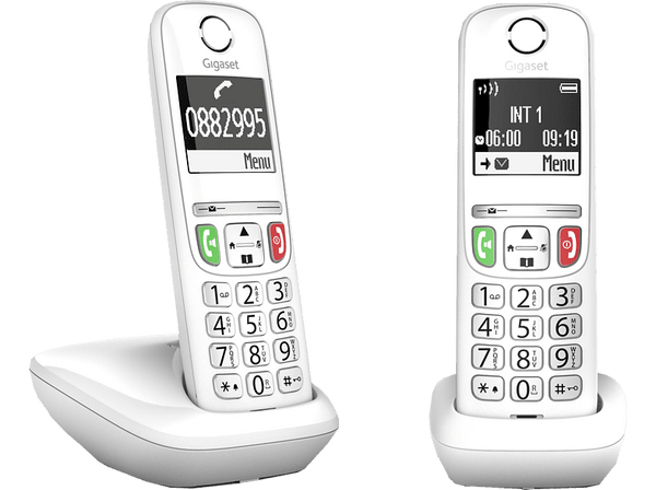 Teléfono - GIGASET E270, Duo, 100 contactos, Bloqueo de números, Compatible con ayudas auditivas, Blanco