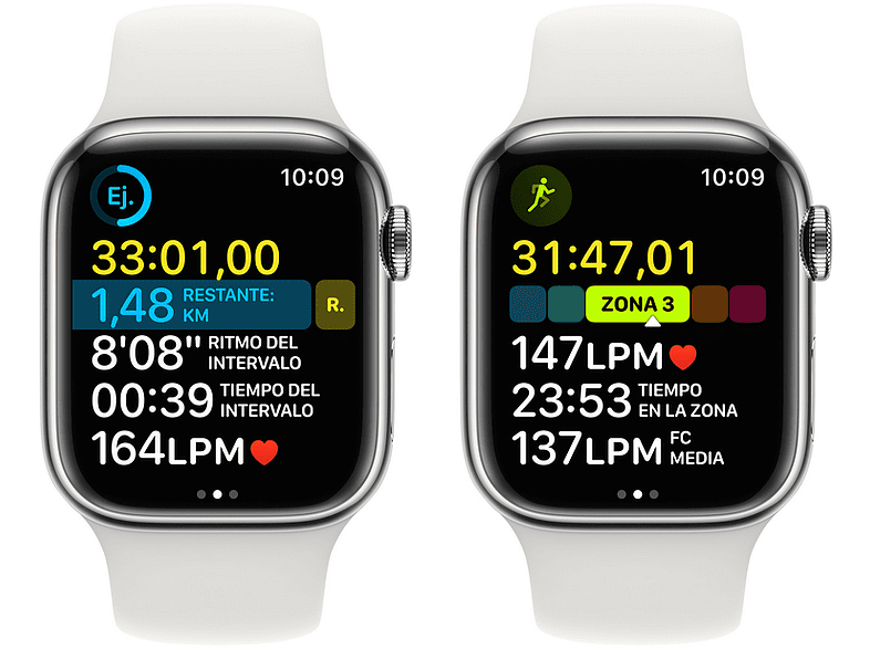 Apple Watch S8 (2022), GPS+CELL, 41 mm,  Caja de acero inoxidable, Vidrio delantero Ion-X, Correa deportiva plata