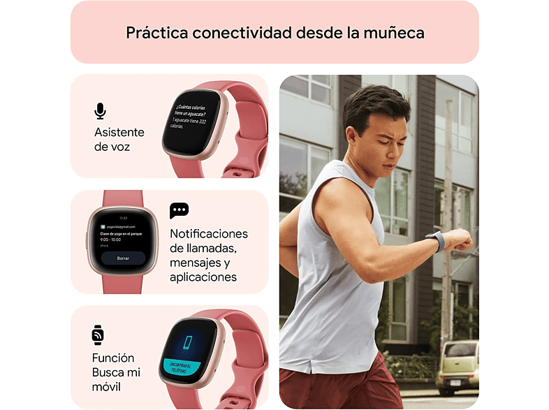 Smartwatch - Fitbit Versa 4, 1.34 FHD AMOLED, 129 - 209 mm, 5 ATM, Bluetooth 5.0, 6 días, Rosa