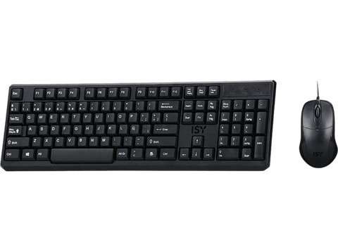 Pack Teclado + Ratón - ISY IDE-2000-ES, Con cable, USB, Teclado QWERTY Español, Negro