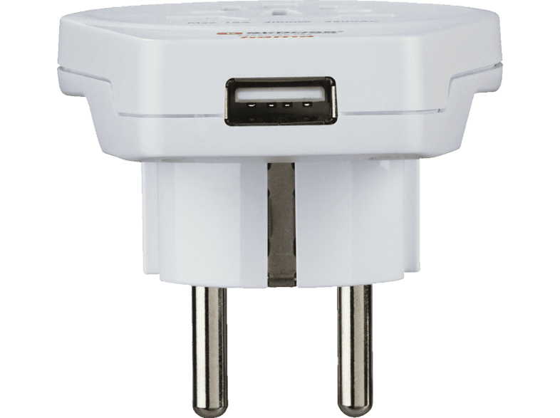 Adaptador enchufe - World to Europe Hama, 1 entradas USB, 250 V, Compatible con hasta 200 países, Blanco