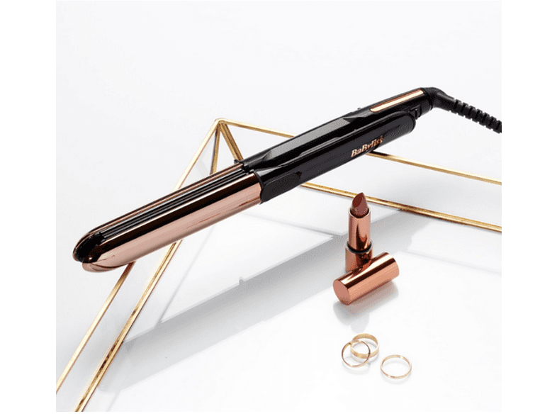Plancha de pelo - Babyliss Straight & Curl Brilliance ST482E, 48 W, Tecnología iónica, Hasta 235°C, Negro/Rosa