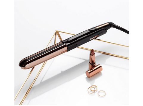 Plancha de pelo - Babyliss Straight & Curl Brilliance ST482E, 48 W, Tecnología iónica, Hasta 235°C, Negro/Rosa
